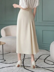 DAZY High Waist Solid Skirt For Summer - Beige - View 5
