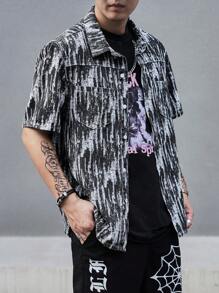 Manfinity Homme Men Allover Print Flap Pocket Denim Shirt Without Tee For Summer - Multicolor - View 3