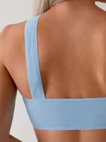 SHEIN Swim 夏季海灘素色單肩高腰比基尼 - 淺藍色 - 查看 4