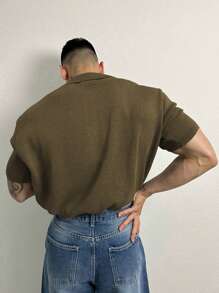 Men's Solid Color Short Sleeve Casual Shirt, Versatile For Spring Commuting - Army Green - View 3