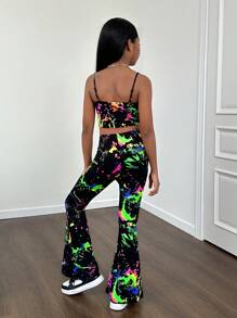 SHEIN Tween Girl Sports Streetwear Casual Summer Knit Camisole & Wide Leg Pants 2-Piece Set