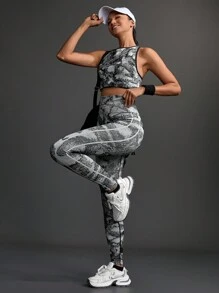 Gameset SHEIN Sport Damskie legginsy outdoorowe z losowym nadrukiem