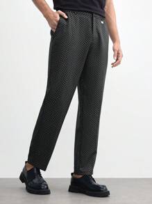 AKNOTIC Business Casual Men's Woven Pattern Printed Straight-Leg Long Casual Suit Pants, Suitable For Daily Wear In Spring And Summer