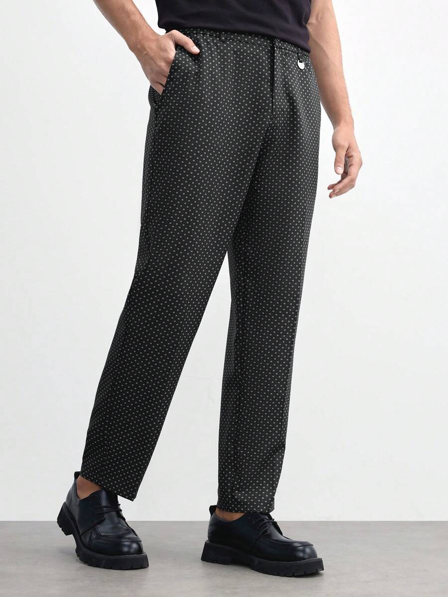 AKNOTIC Business Casual Men's Woven Pattern Printed Straight-Leg Long Casual Suit Pants, Suitable For Daily Wear In Spring And Summer