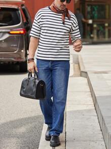 Manfinity Homme Men Striped Pattern Drop Shoulder Knit Top