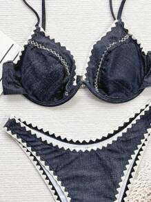 Swim Vcay Women's Summer Beach Flower Embellished Sexy Bikini Set With Non-Push Up Underwire