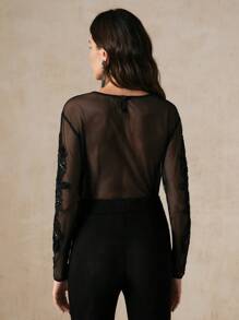 Anewsta Floral Patch Body In Black - Black - View 8