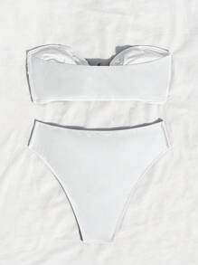 Swim SXY Bộ bikini đi biển mùa hè có dây buộc vòng màu trắng - trắng - Xem 5