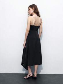 Maija Women's Summer Elegant Contrast Color Patchwork Asymmetrical Hem Slip Dress