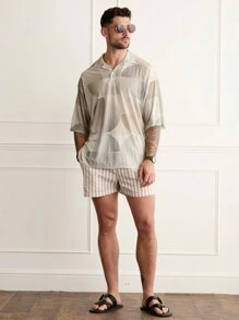 Forever 21 男士寬鬆幾何圖案透視Polo衫，米色 - 卡其色 - 查看 6