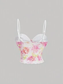 SHEIN MOD 复古浪漫花卉印花修身紧身胸衣吊带背心