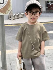 SHEIN 3件套儿童夏装，小男孩时尚宽松纯色抓绒短袖T恤，休闲韩版，性价比高适合户外玩耍，街拍，聚会 - 彩色 - 查看 3