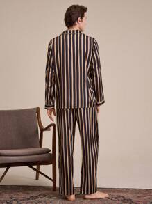 EverLounge Men Striped Print Satin Long Sleeve & Pants PJ Set / Pajama Set - Multicolor - View 2