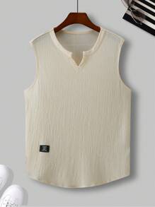 Manfinity Homme 男士夏季字母拼貼細節V領背心 - 杏色 - 查看 5