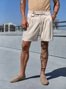 Manfinity Homme 男士夏季褶皺折疊斜口口袋短褲