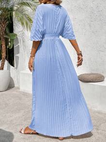 SHEIN Clasi Zomer eenvoudige effen kleur jurk met pofmouwen en geplooide taille