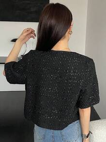 DAZY Women's Business Casual Short Sleeve Jacket, Autumn Carnival - Black - View 6