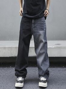 Manfinity EMRG Men Casual 2 Tone Drawstring Waist Straight Leg Baggy Jeans - Multicolor - View 1