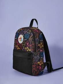 Mr Men Little Miss X SHEIN Black Cartoon And Letter Printed Fashionable Casual Backpack