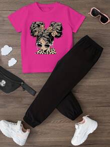Teen Girls Figure Graphic Tee & Sweatpants For Summer