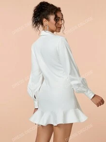 Vestido de camisa de San Valentín con botones frontales y dobladillo con ribete de volantes