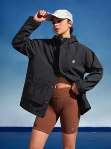 In My Nature 字母圖案束腰帽衫外套 - 黑色 - 查看 1