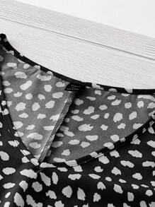 SHEIN LUNE Plus Allover Print Ruffle Trim Blouse, For Summer - Black - View 4