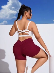 SHEIN Sports Plus Size Asymmetrical Waist Sports Shorts For Summer Spandex Short - Hot Pink - View 4