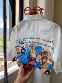 SHEIN 男婴休闲、时尚、可爱、有趣的动物印花长袖衬衫，适合外出 - 彩色 - 查看 6