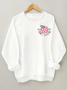INAWLY Women Slogan Graphic Drop Shoulder Sweatshirt For Spring And Fall Wear Back To School Clothes IN MY TEACHER ERA - White - View 2