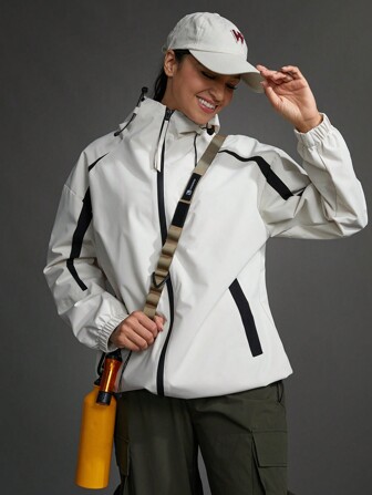 SHEIN Sports Colorblock Zip Up Hooded Sports Jacket