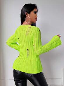 VaVaBold Nuevo Cardigan casual de punto retro en verde lima muy ajustado, sexy, liviano, hueco y con botones divididos que brilla con luz negra