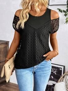 SHEIN LUNE Maglietta Nera Trasparente Falsa Due Senza Spalline In Pizzo Estivo Da Donna - nero - Visualizzare 6