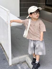 SHEIN 3件套儿童夏装，小男孩时尚宽松纯色抓绒短袖T恤，休闲韩版，性价比高适合户外玩耍，街拍，聚会 - 彩色 - 查看 6