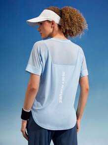 In My Nature 女士夏季纯色网眼拼接透视圆领短袖户外T恤徒步旅行女装 - 藍色 - 查看 9