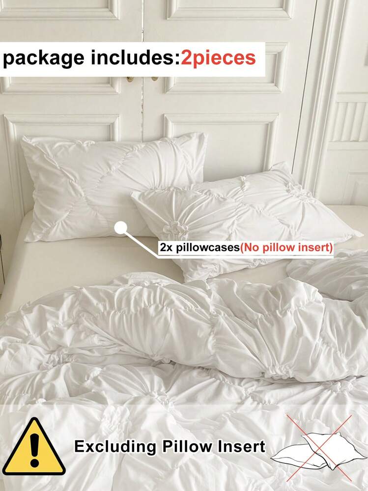 2pcs White Floral Polyester Pillowcases, Simple And Fashionable Design, Suitable For All Seasons - White - View 4