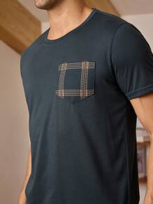 Men Solid Tee & Plaid Pants PJ Set / Pajama Set - Olive Green - View 4