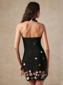 Anewsta Fantasy Garden: Colorful Flowers Black Evening Dress - Black - View 2