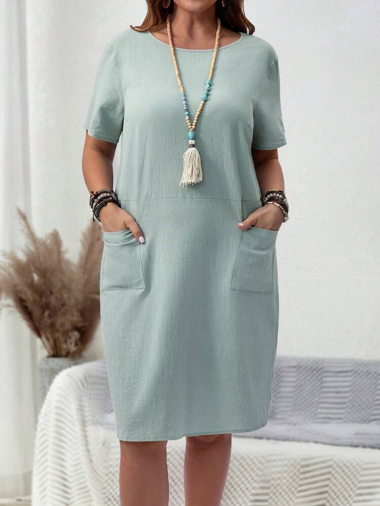 EMERY ROSE Plus Size Women's Green Summer Dress With Pockets - Green - View 5