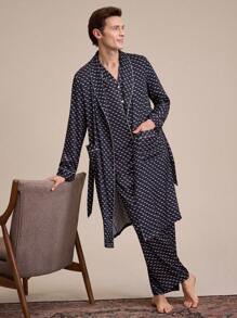 EverLounge Men's Horse Print Self Tie Shawl Collar Robe (Shirt And Pants Not Included) - Black and White - View 6