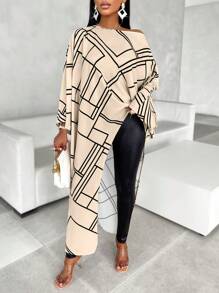 SOLERSUN 女士冬季优雅新年派对情人节舞会圣诞节法式波西米亚风花卉定位印花船领长袖不对称下摆休闲通勤白衬衫复古富贵风格休闲秋季衬衫上衣秋季女装冬季女装感恩节女装返校教师 - 杏色 - 查看 5