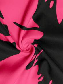 Slaydiva 度假酒店休閒款，女式寬鬆熱帶植物印花上衣和短褲套裝，適用於海灘穿著 -K - 玫紅色 - 查看 5