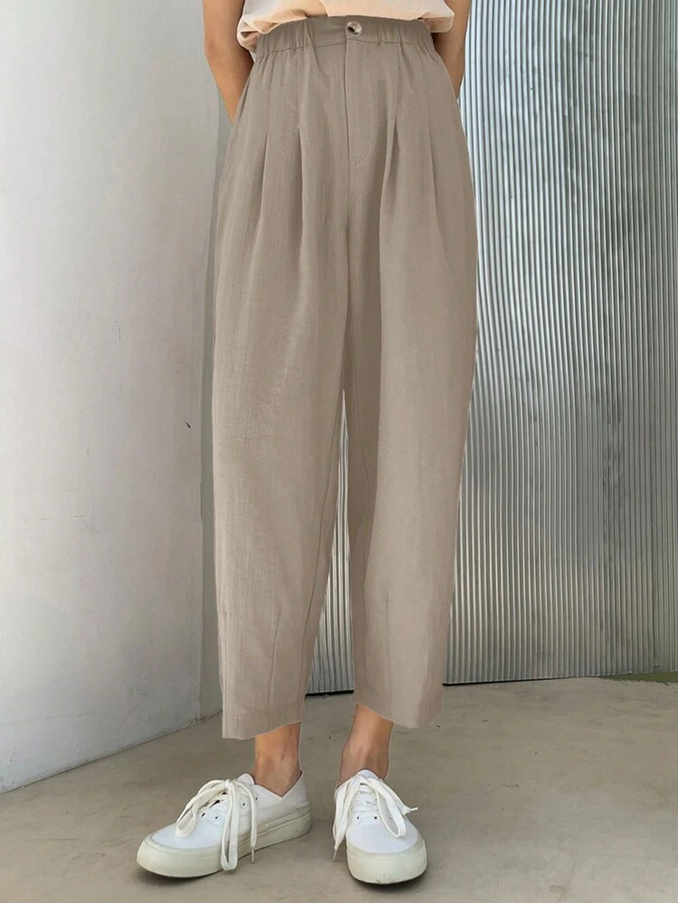 High Waist Plicated Detail Pants,Teacher Pants Fall