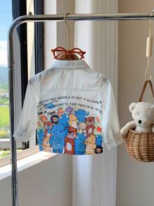 SHEIN 男婴休闲、时尚、可爱、有趣的动物印花长袖衬衫，适合外出 - 彩色 - 查看 3