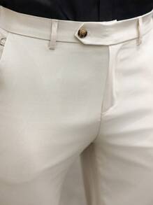 Manfinity Mode Men Solid Slant Pocket Suit Pants - Khaki - View 4