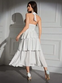 Modelyn Tie Backless Ruffle Hem Halter Dress For Summer Long Evening Dresses
