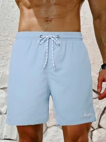 Surfspeed Men Letter Graphic Drawstring Waist Swim Trunks - Baby Blue - View 3