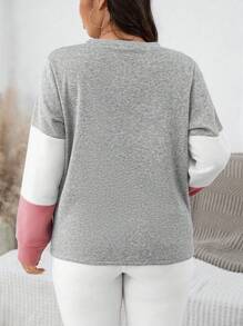 SHEIN LUNE Plus Color Block Casual Sweatshirt For Spring And Autumn Fall Women Clothes Travel Outfit Airport Winter