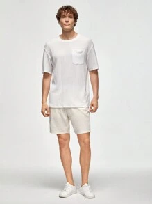 Manfinity VCAY 3pcs Men's Loose Drop-Shoulder Knit Casual Short Sleeve T-Shirt With Round Neck Suitable For Summer - White - View 3