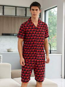 Men Allover Print Short Sleeve Top & Shorts PJ Set / Pajama Set - Multicolor - View 9
